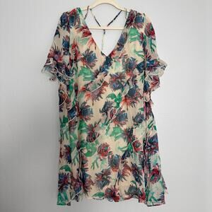 Anthropologie Soft Printed‎ Mini Dress Flutter Sleeves Watercolor Floral Size 2X